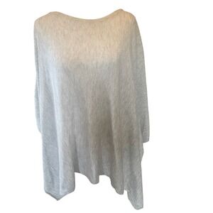 LOFT Women Gray Open Knit Poncho Sweater L Lightweight Asymetrical Boho Hippie